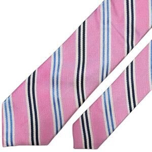 Lauren Ralph Lauren Boys Striped Repp Tie 100% Silk Pink Blue White Preppy 52”